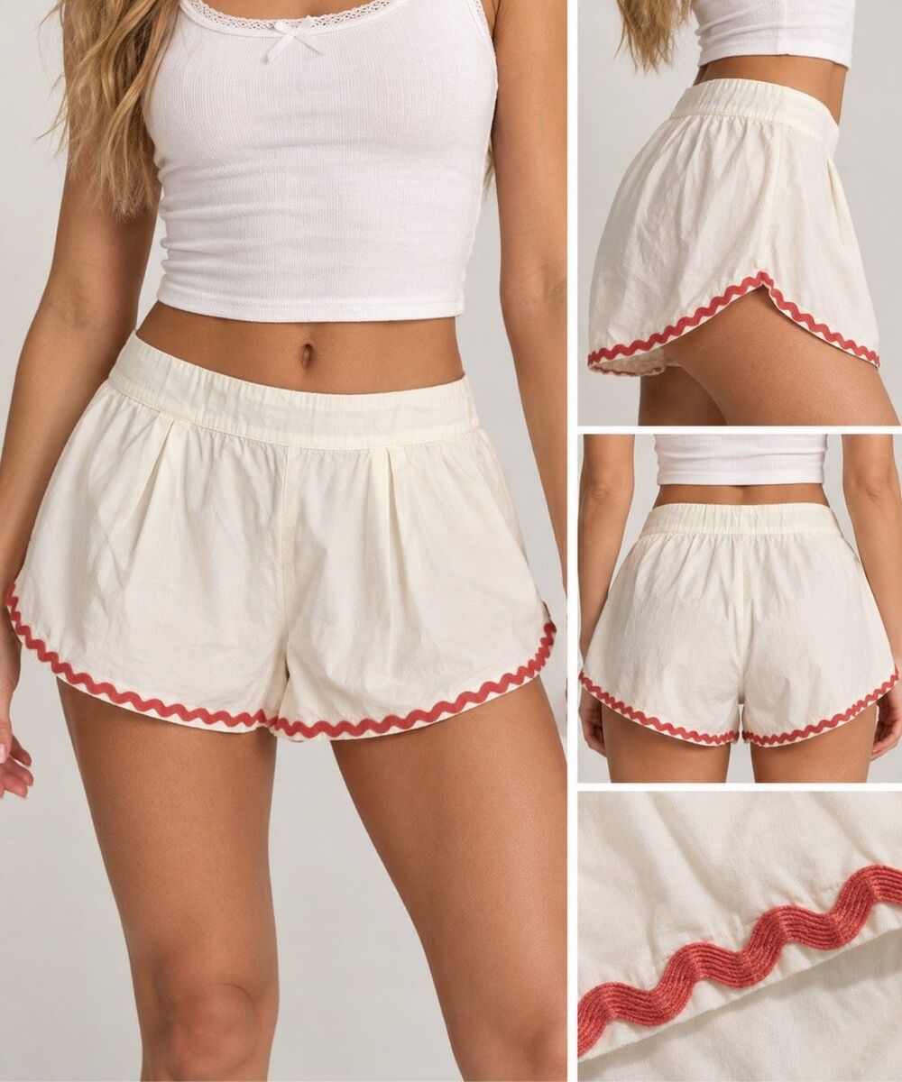 Free People White Ric Rac Trim Shorts M Coquette Boho Cotton